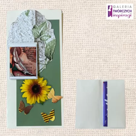 Opakowanie na czekoladę „Słonecznik i Pióro” - 8,5 na 17 cm
